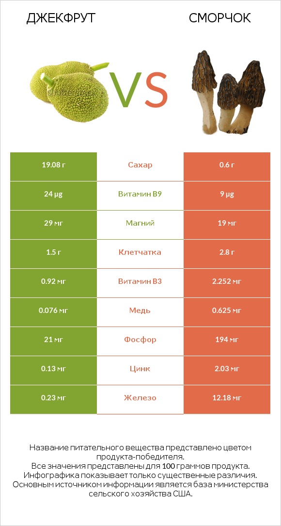 Джекфрут vs Сморчок infographic