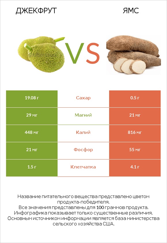 Джекфрут vs Ямс infographic