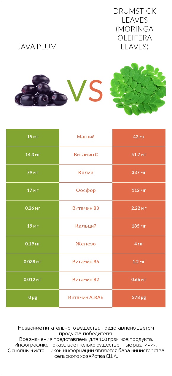 Джамболан vs Листья моринги infographic