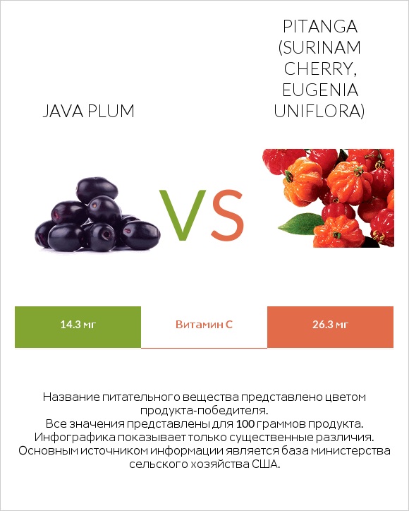 Java plum vs Pitanga (Surinam cherry, Eugenia uniflora) infographic