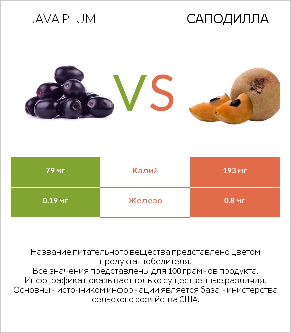 Java plum vs Саподилла infographic