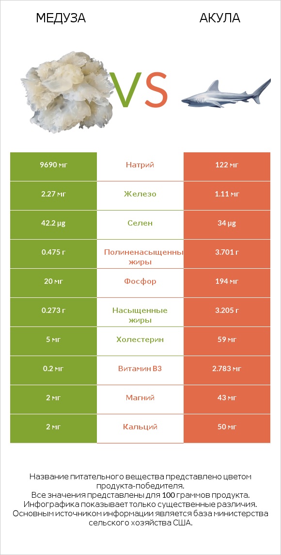 Медуза vs Акула infographic