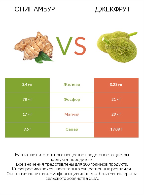 Топинамбур vs Джекфрут infographic