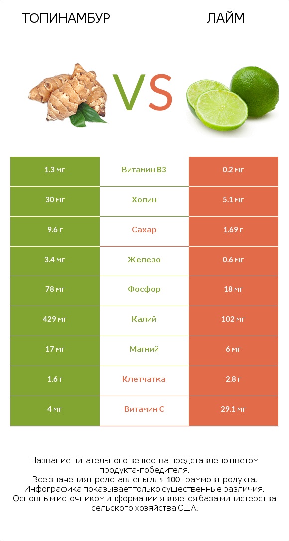 Топинамбур vs Лайм infographic
