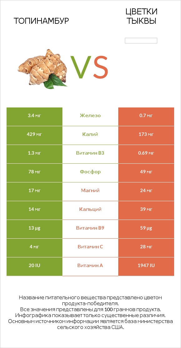 Топинамбур vs Цветки тыквы infographic