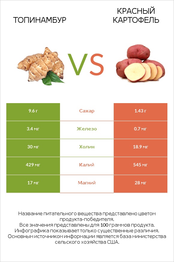 Топинамбур vs Красный картофель infographic