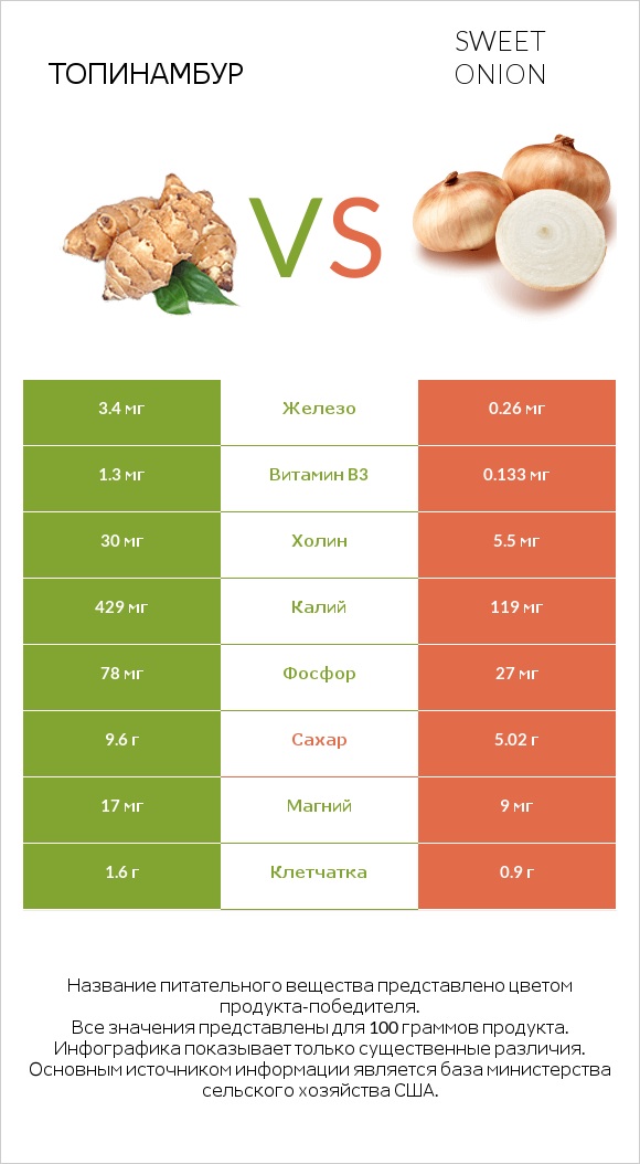 Топинамбур vs Sweet onion infographic