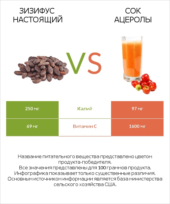 Зизифус настоящий vs Сок ацеролы infographic