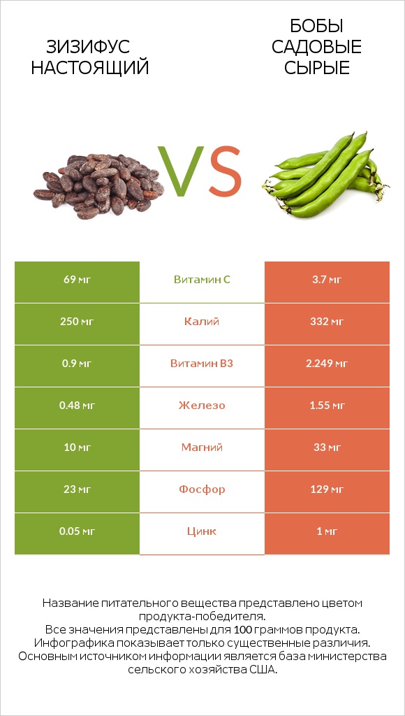 Зизифус настоящий vs Бобы садовые сырые infographic