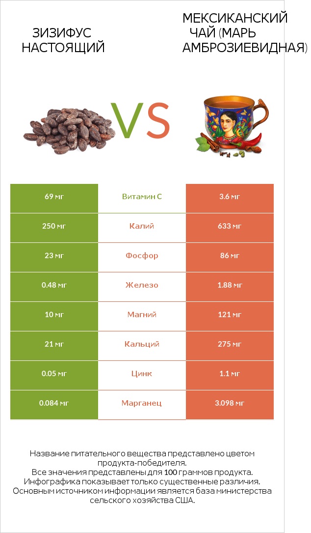 Зизифус настоящий vs Мексиканский чай (Марь амброзиевидная) infographic