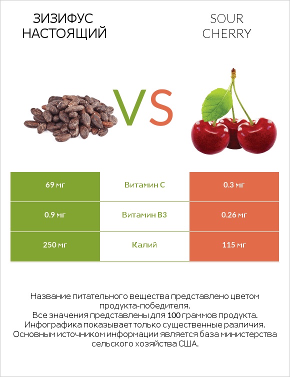 Зизифус настоящий vs Sour cherry infographic