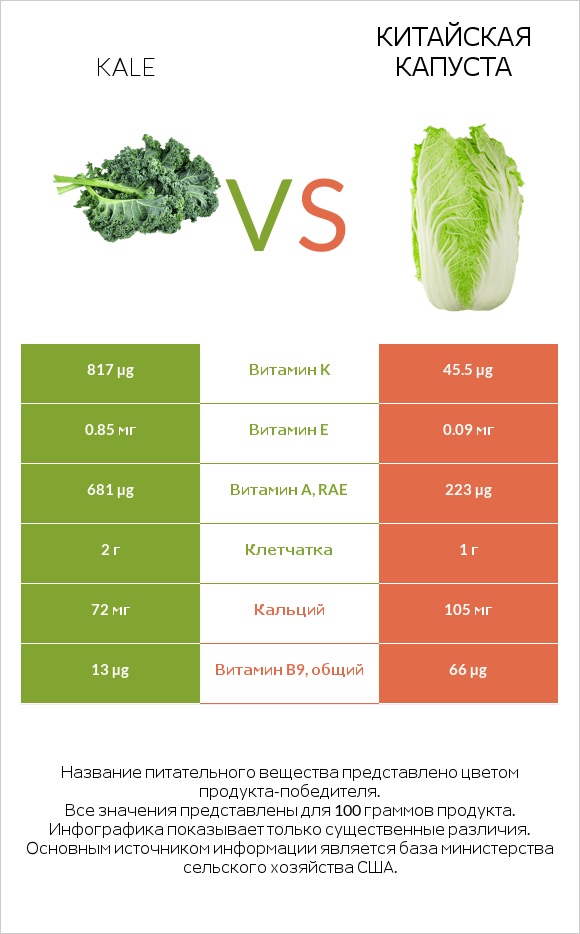 Kale vs Китайская капуста infographic