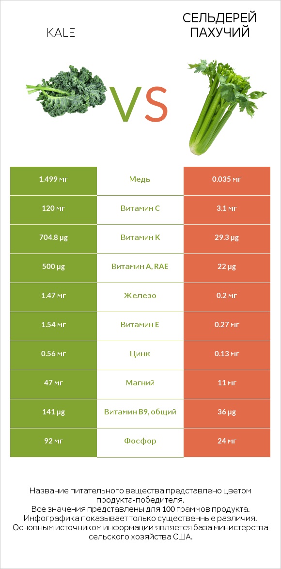 Кудрявая капуста (кале, грюнколь, браунколь) vs Сельдерей пахучий infographic