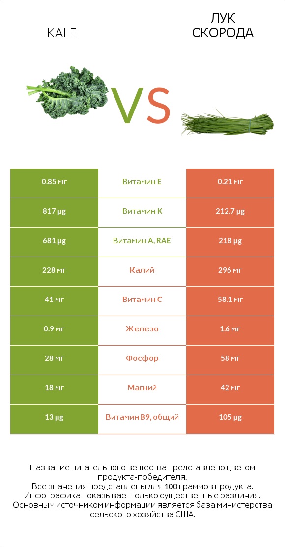 Kale vs Лук скорода infographic