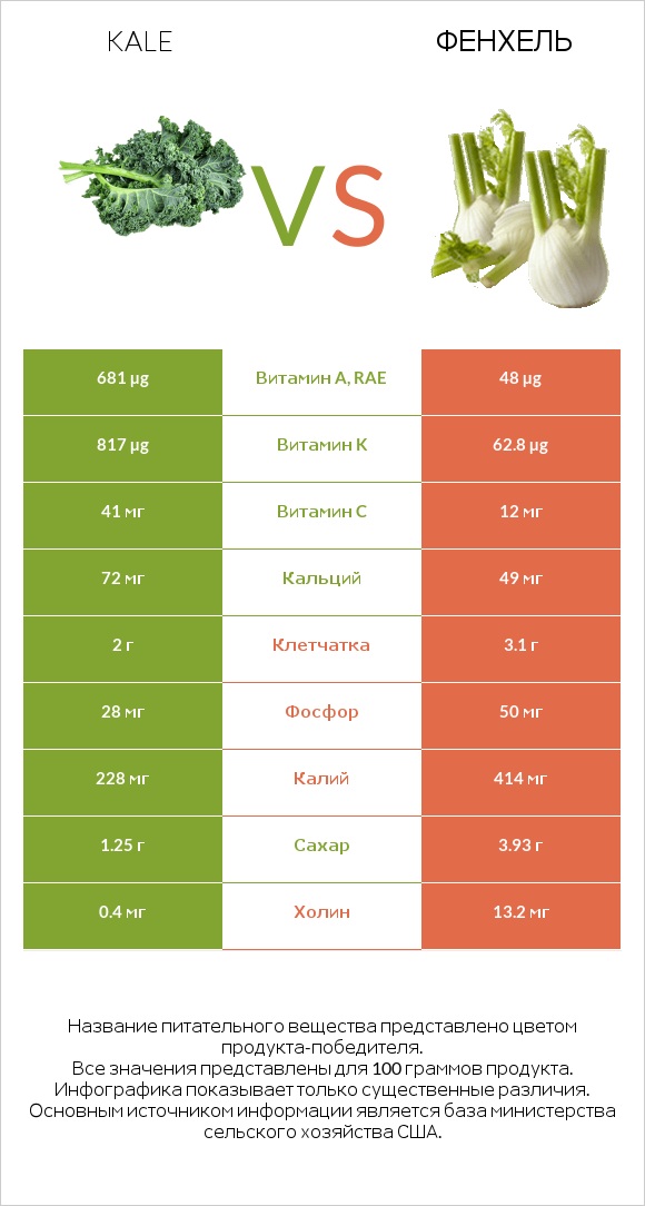 Kale vs Фенхель infographic