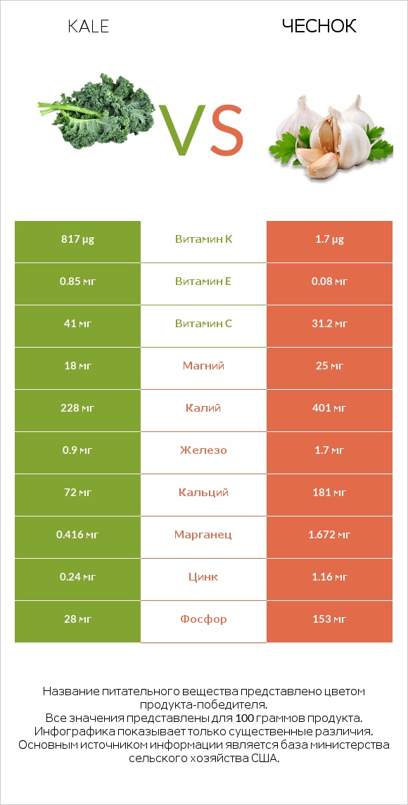 Kale vs Чеснок infographic