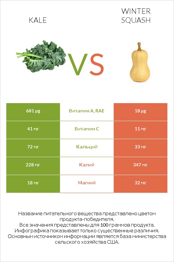 Kale vs Winter squash infographic