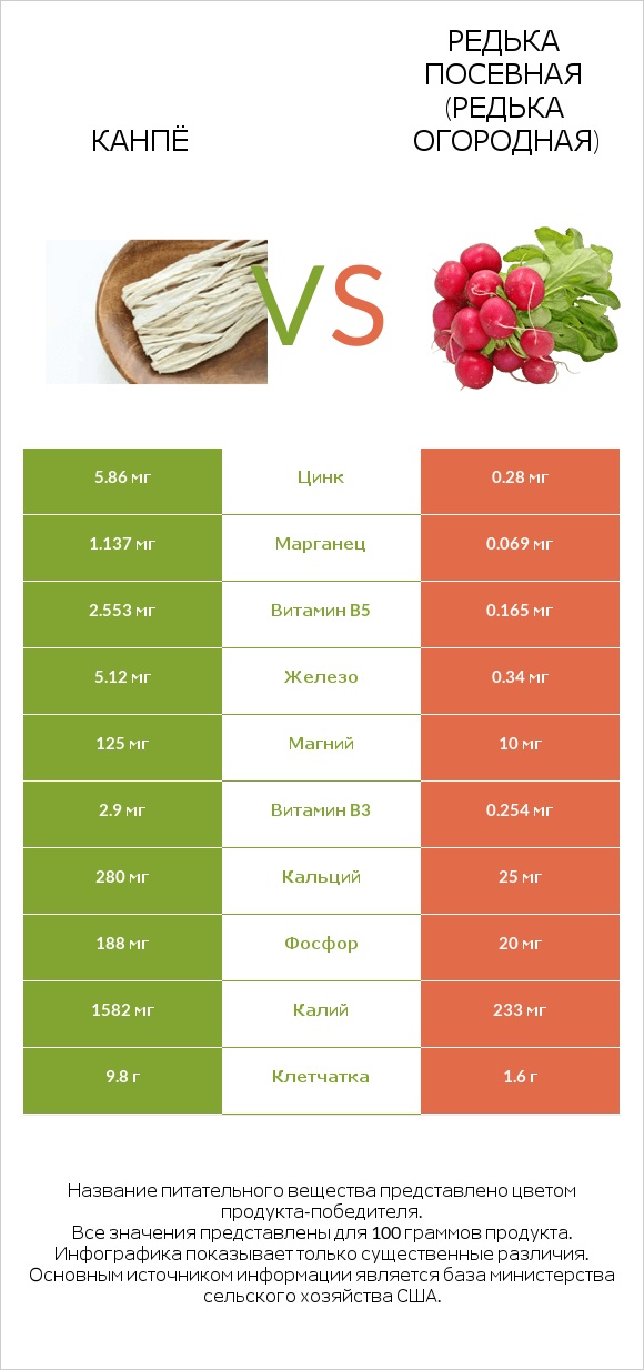 Канпё vs Редька посевная (Редька огородная) infographic