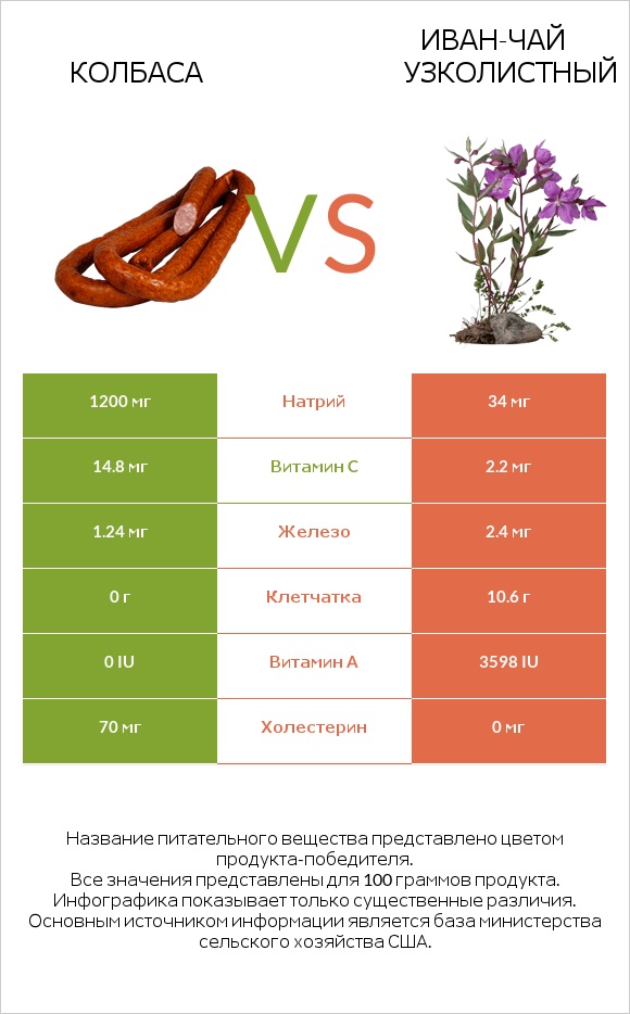 Колбаса vs Иван-чай узколистный infographic