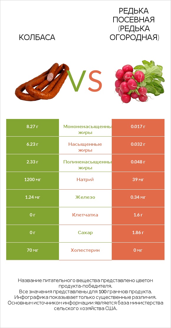 Колбаса vs Редька посевная (Редька огородная) infographic