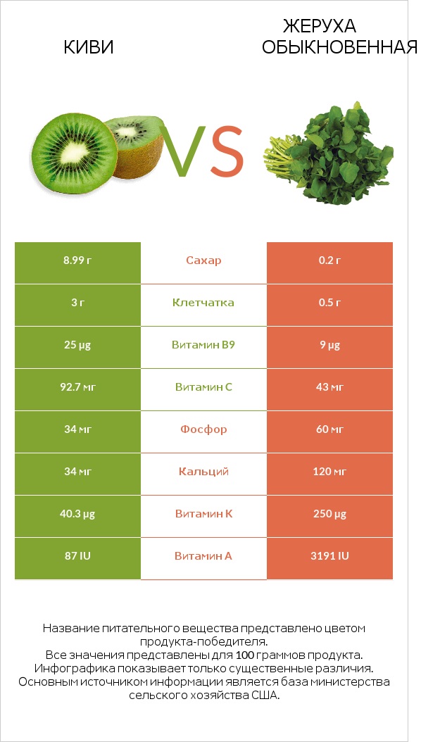 Киви vs Жеруха обыкновенная infographic