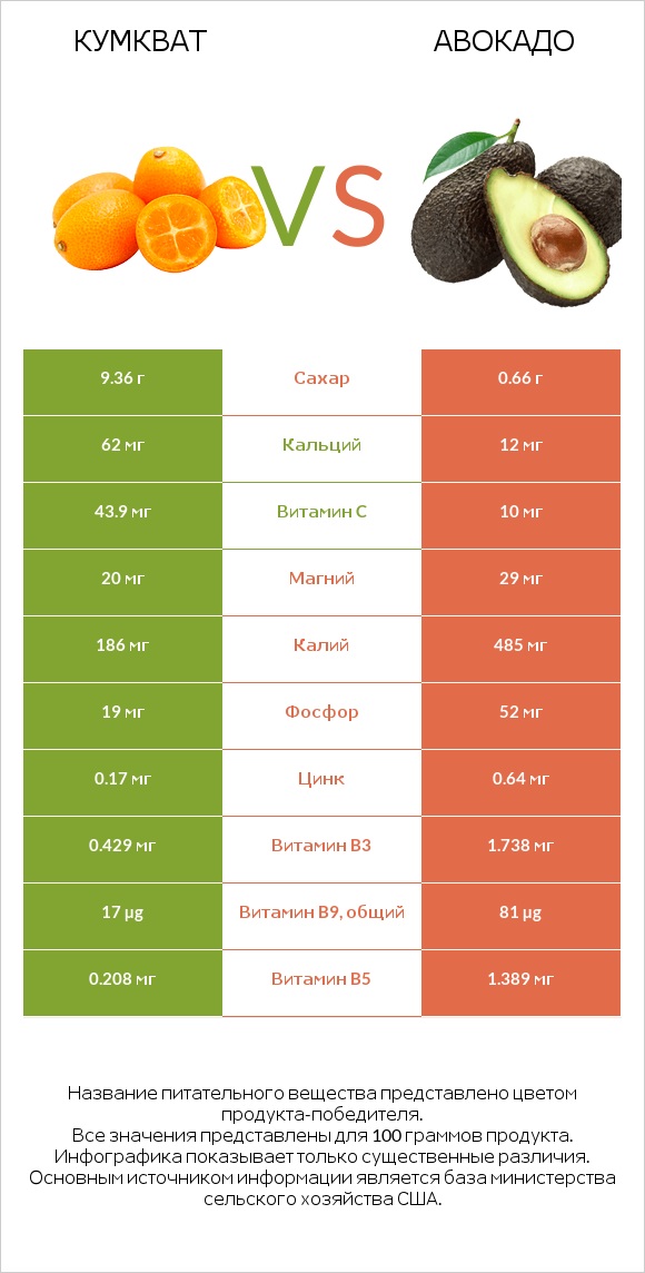 Кумкват vs Авокадо infographic