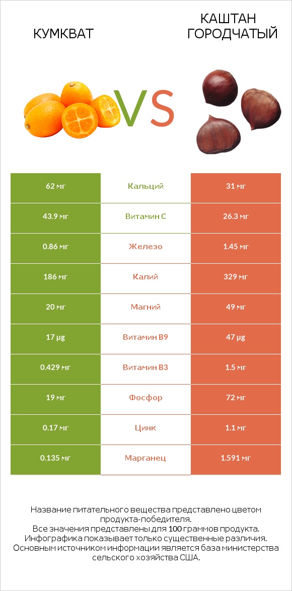 Кумкват vs Каштан городчатый infographic