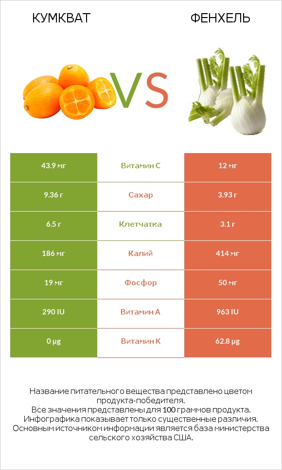 Кумкват vs Фенхель infographic