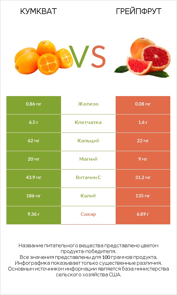 Кумкват vs Грейпфрут infographic