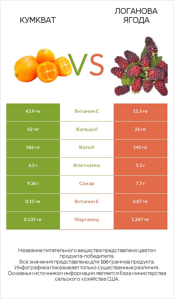 Кумкват vs Логанова ягода infographic