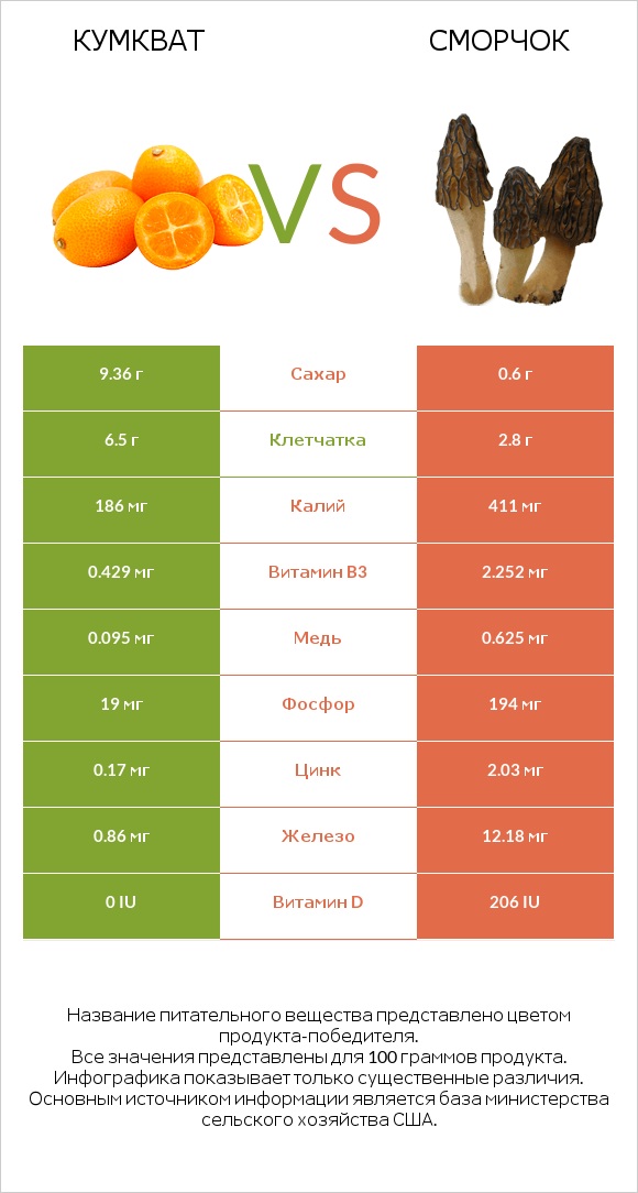 Кумкват vs Сморчок infographic
