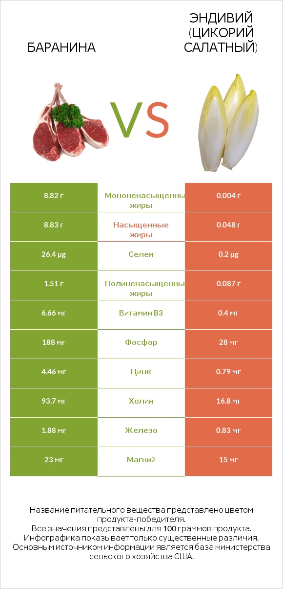 Баранина vs Эндивий (Цикорий салатный)  infographic