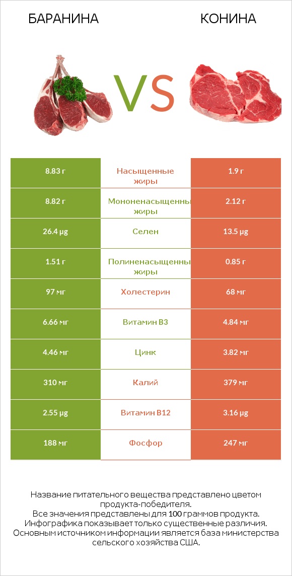 Баранина vs Конина infographic