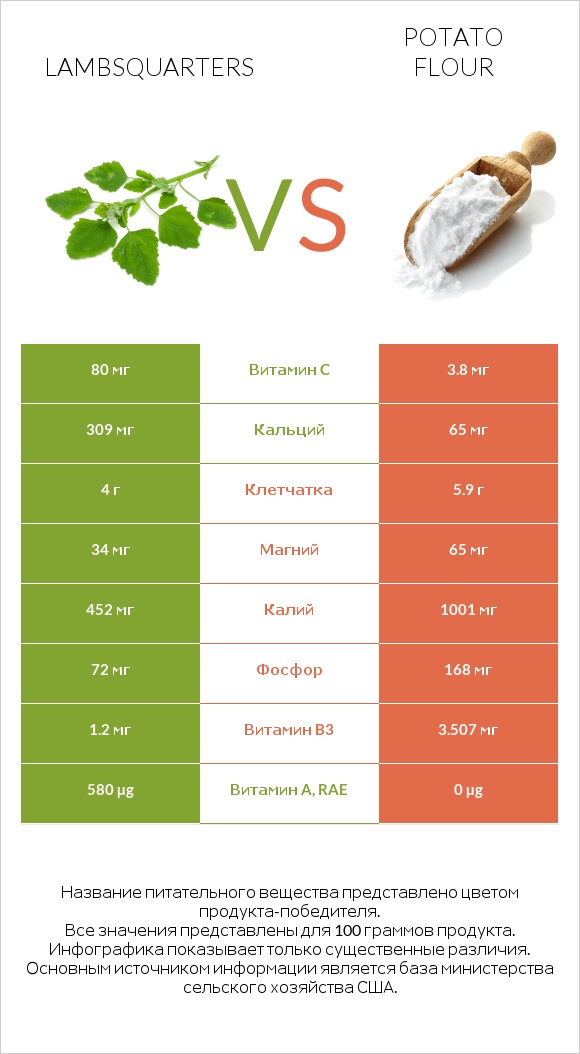 Lambsquarters vs Potato flour infographic