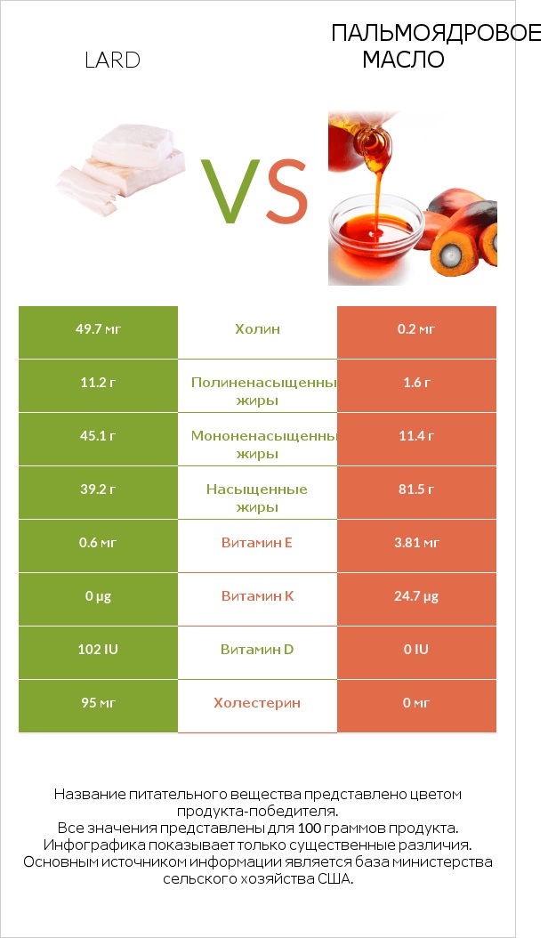 Lard vs Пальмоядровое масло infographic