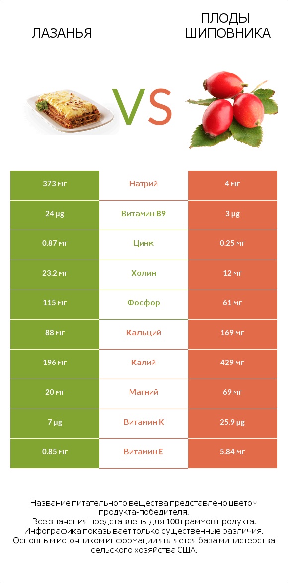 Лазанья vs Плоды шиповника infographic