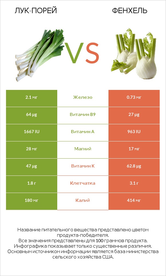 Лук-порей vs Фенхель infographic