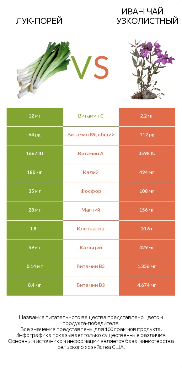 Лук-порей vs Иван-чай узколистный infographic