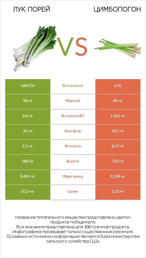 Лук-порей vs Цимбопогон infographic