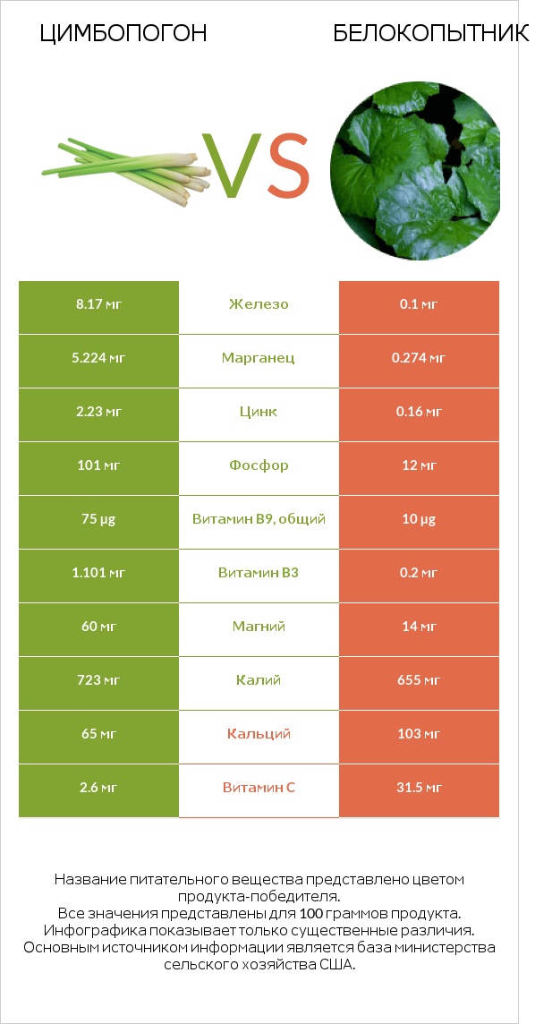 Цимбопогон vs Белокопытник infographic