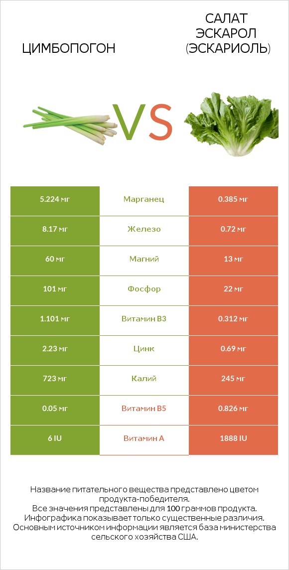 Цимбопогон vs Салат Эскарол (эскариоль) infographic