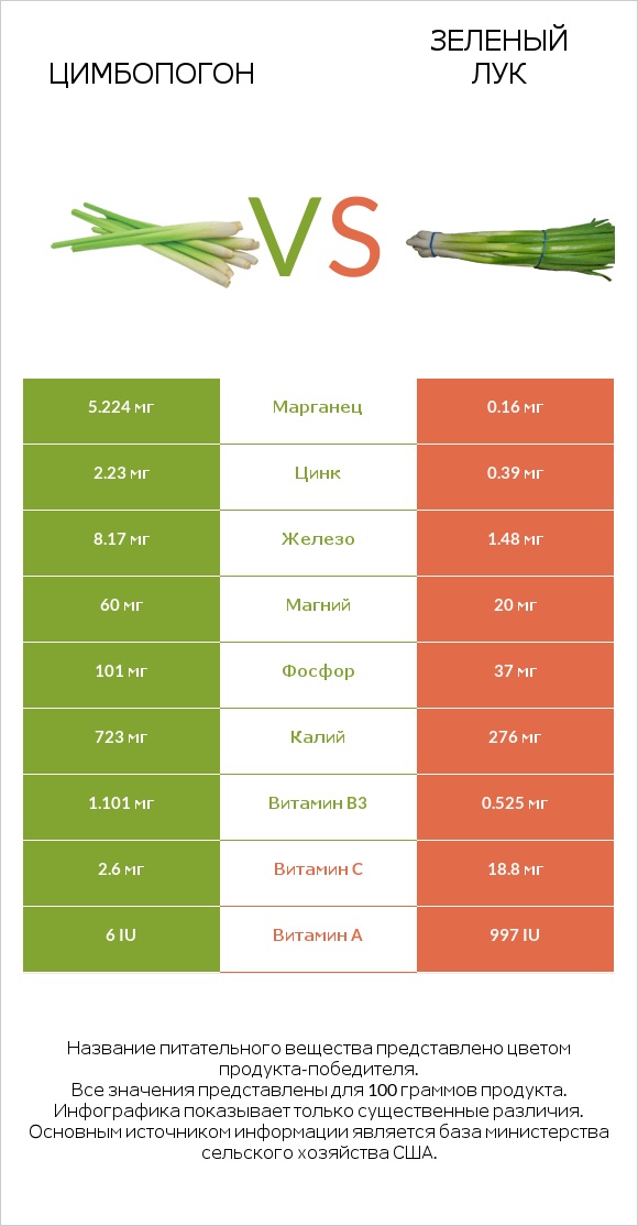 Цимбопогон vs Зеленый лук infographic