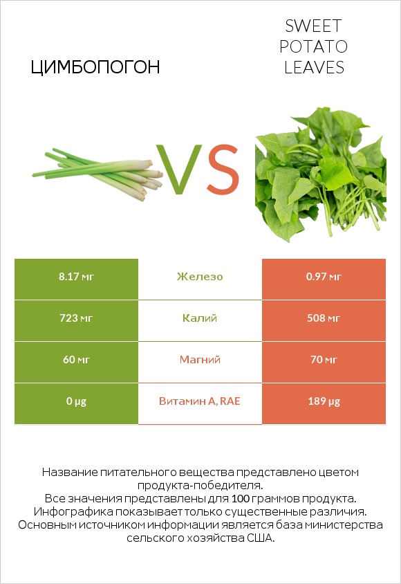 Цимбопогон vs Листья сладкого картофеля infographic