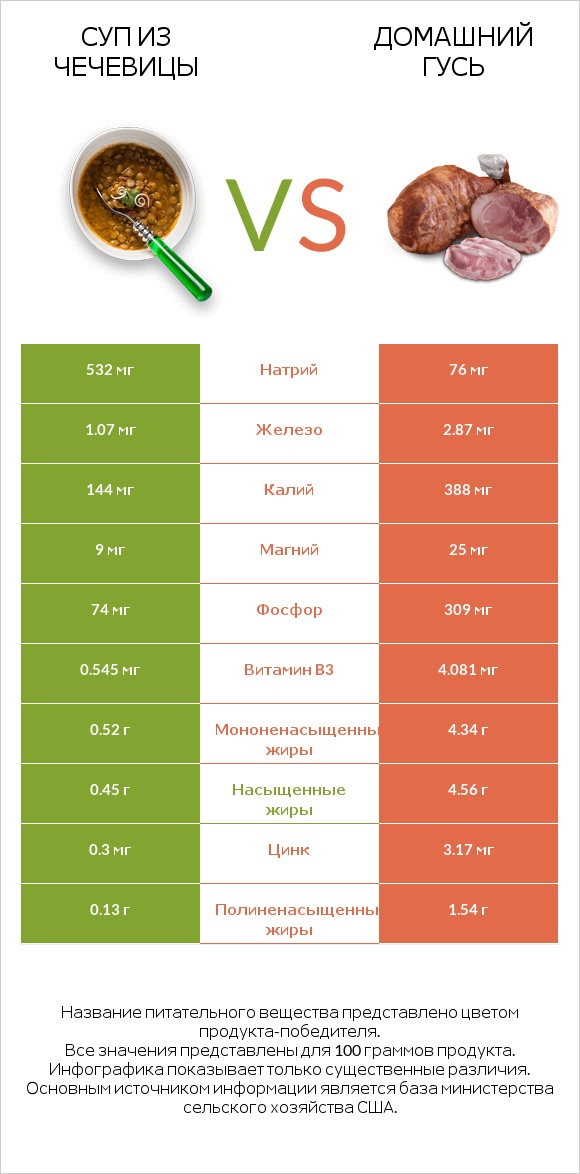 Суп из чечевицы vs Домашний гусь infographic
