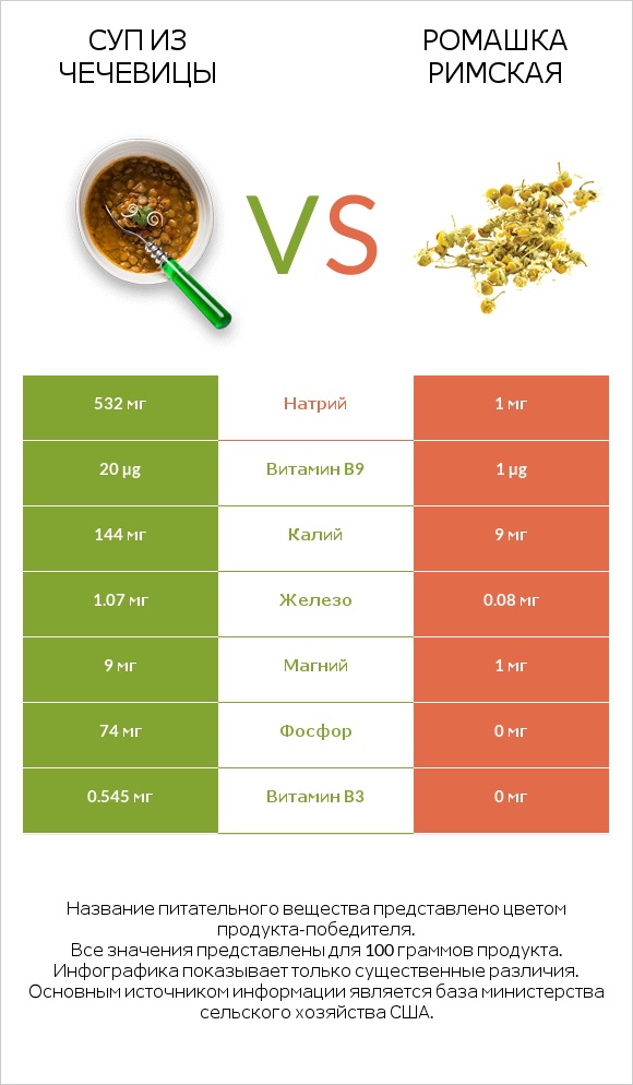 Суп из чечевицы vs Ромашка римская infographic