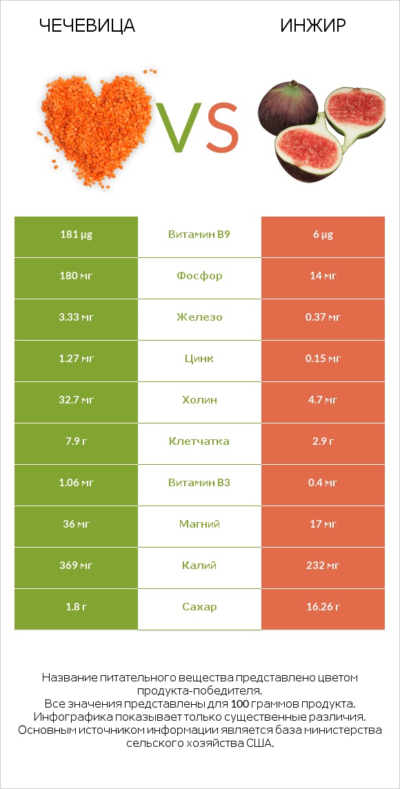 Чечевица vs Инжир infographic