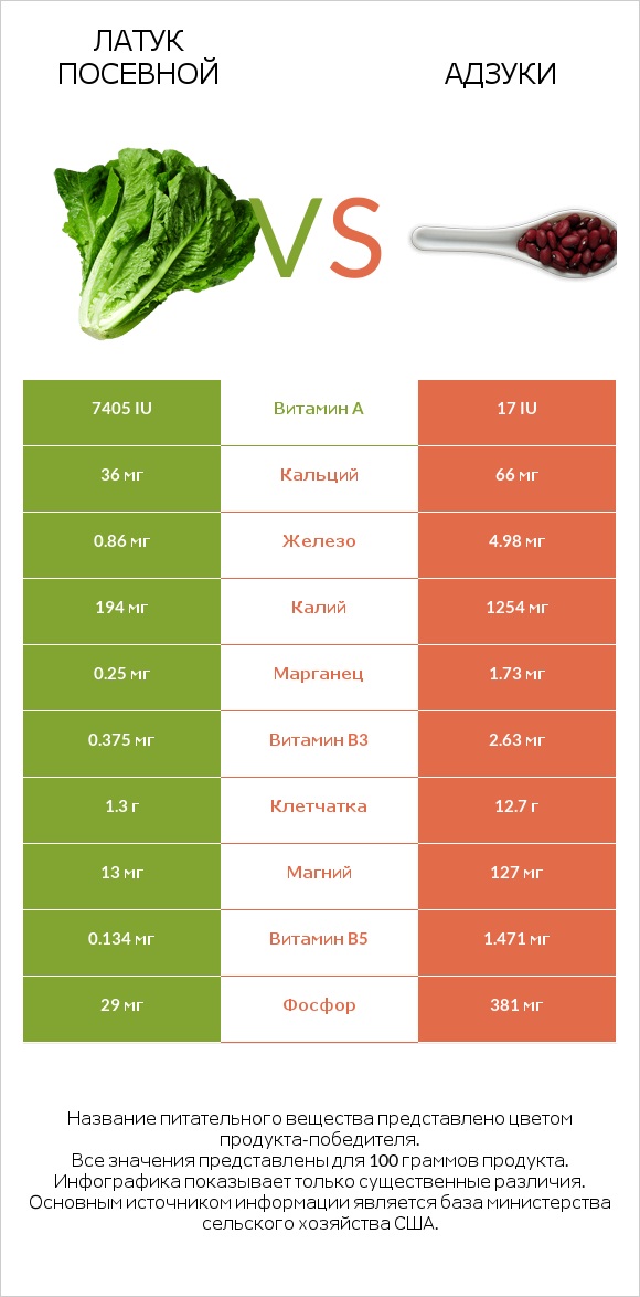 Латук посевной vs Адзуки infographic