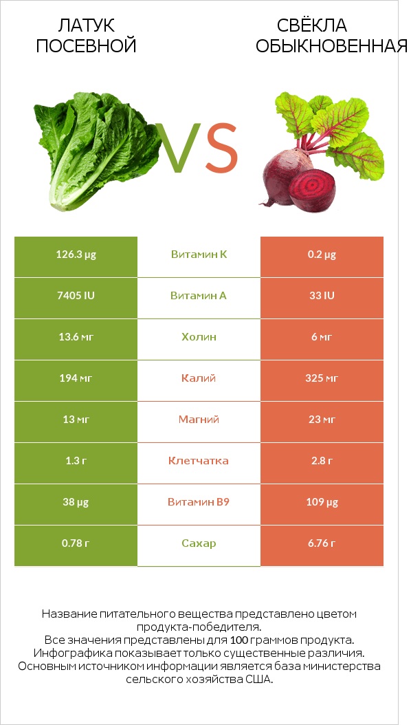 Латук посевной vs Свёкла обыкновенная infographic