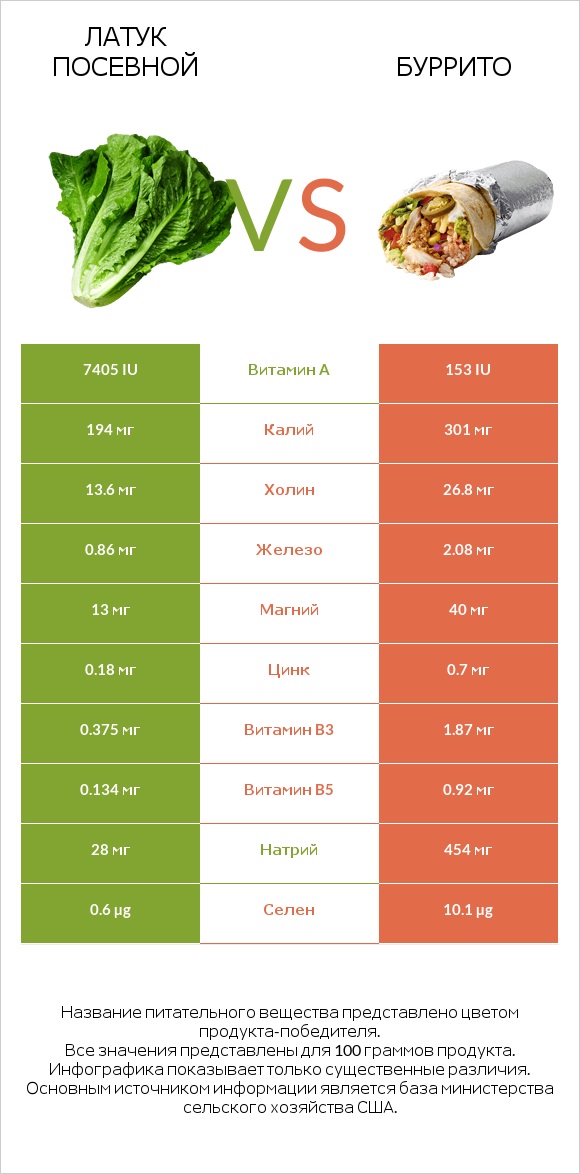 Латук посевной vs Буррито infographic