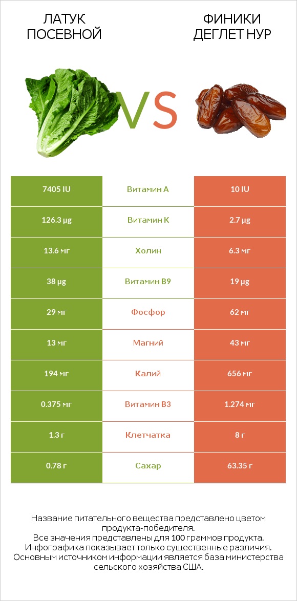 Латук посевной vs Финики деглет нур infographic